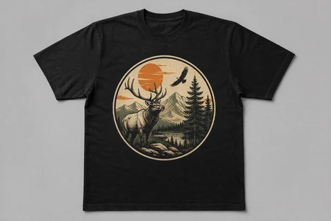 Vintage wildlife badge on a black T-shirt